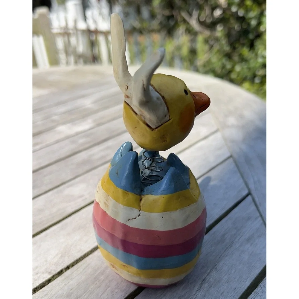 Penny McAllister Duck With Bunny Ears folk art Stripe Egg Easter 2003 Bobblehead